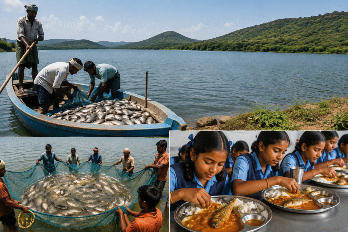 Telangana Fisheries Minister announcing new fisheries welfare schemes for fishermen
