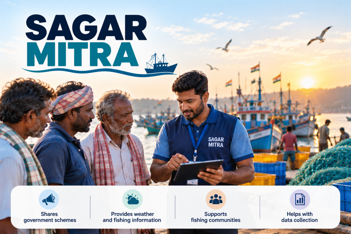Sagar Mitra connecting coastal fishers with fisheries department services and government schemes.